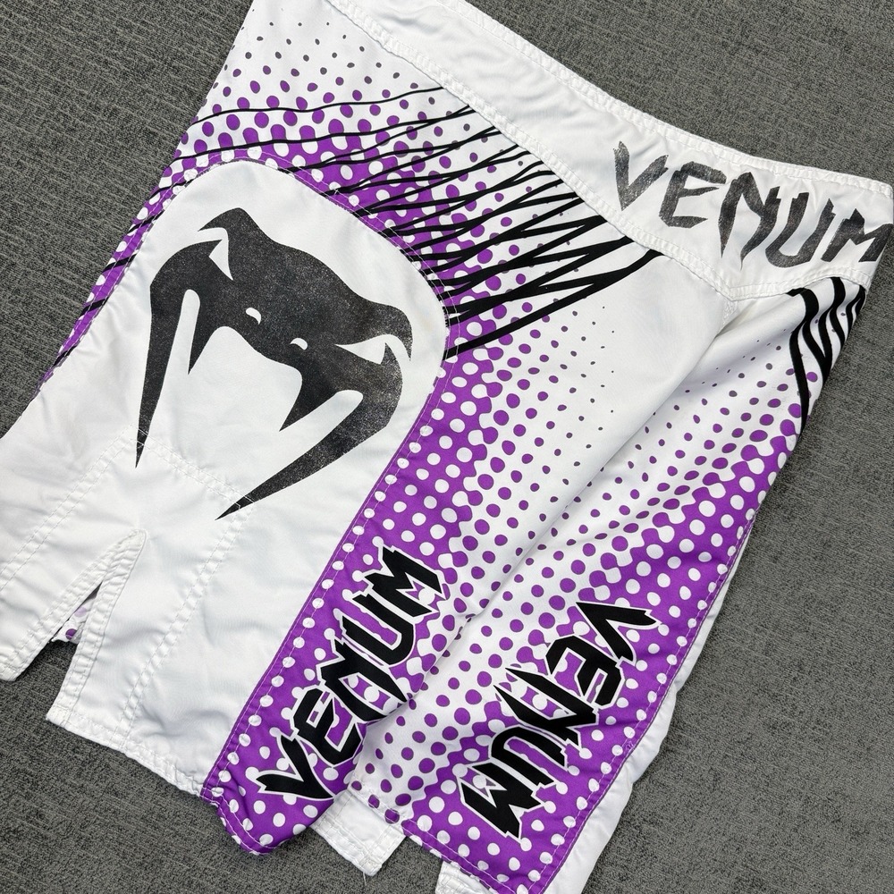 Venum MMA Fight Shorts Mens L White Purple Muay Thai Grappling UFC